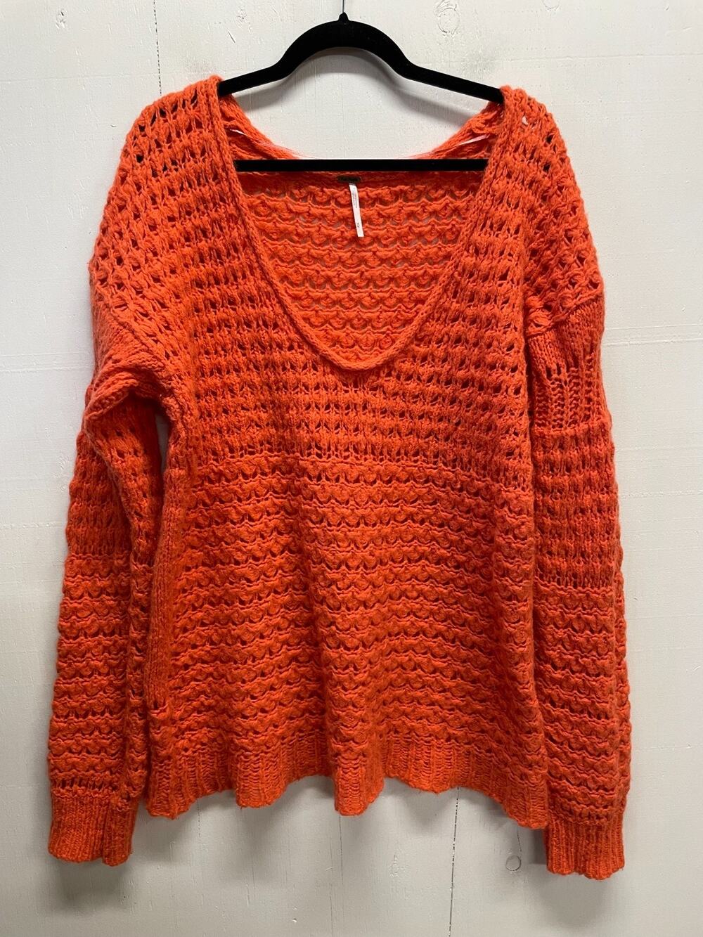 Free People Women's Crashing Waves V-Neck Open-Weave Crochet Knit Sweater Medium